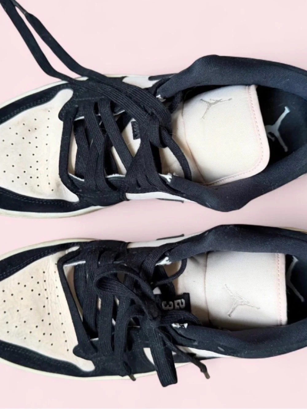 Nike Light Pink and Black Low-Top Air Jordan Sneakers